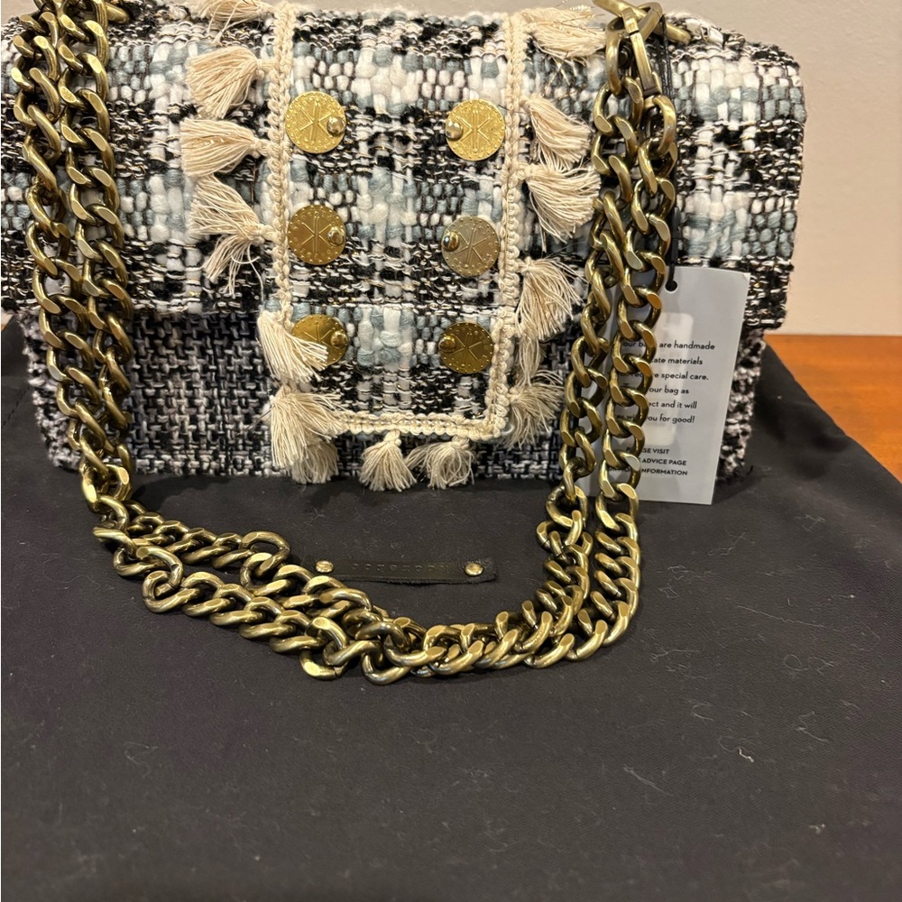 NWT LIMITED EDITION Kooreloo Elegant Tweed Shoulder Bag with Gold Chain
